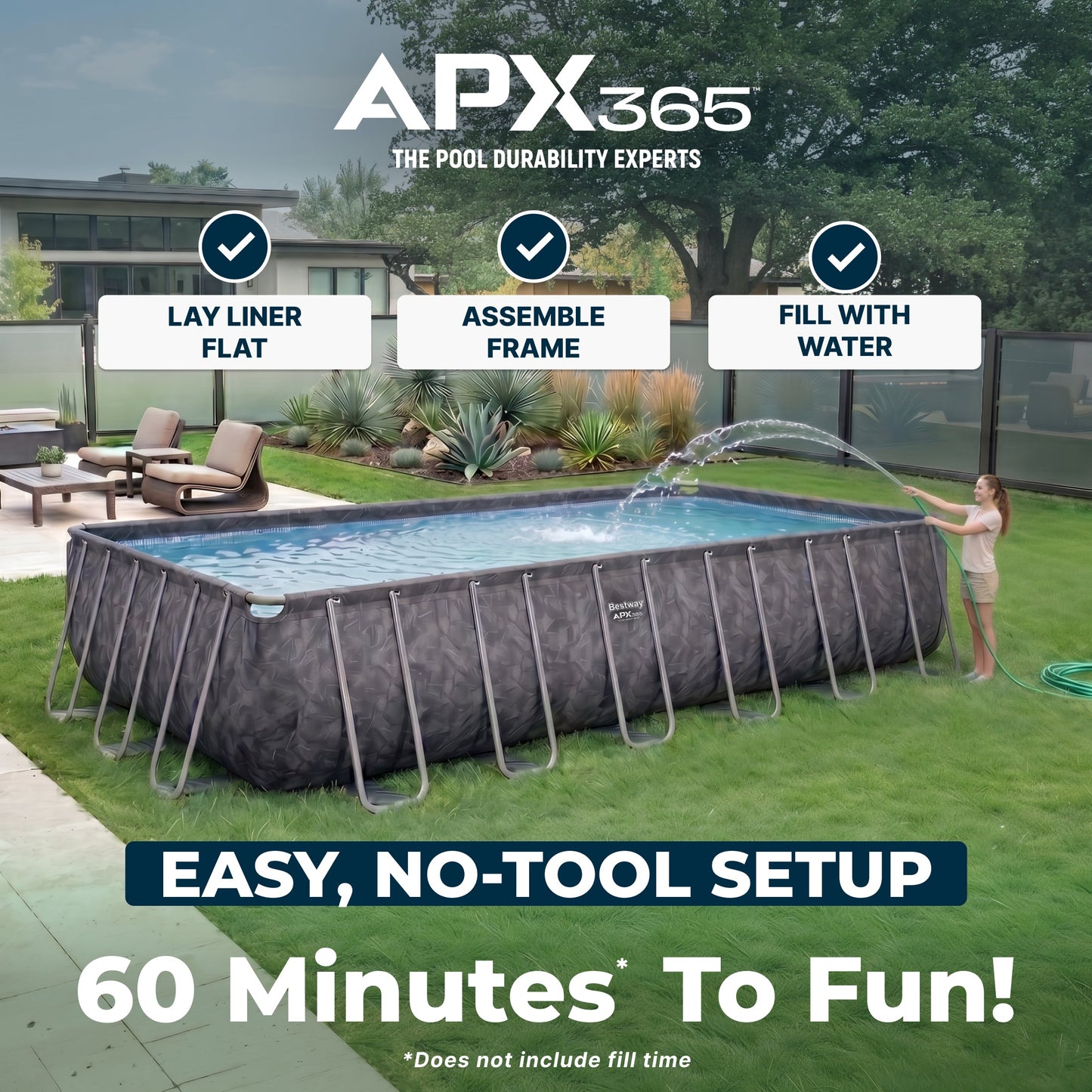 Bestway APX 365 24' x 12' x 52" Rectangle Above Ground Pool Set